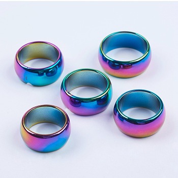 Non-magnetic Synthetic Hematite Rings, Multi-color Plated, Size 10, 20mm, 6mm