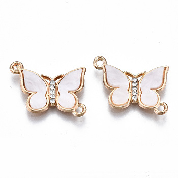 Eco-Friendly Alloy Micro Pave Clear Cubic Zirconia Links Connectors, with Acrylic Cadmium Free & Lead Free & Nickel Free, Butterfly, Light Gold, Floral White, 18x22x3mm, Hole: 1.8mm