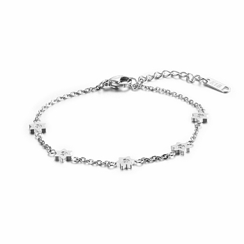 Elegant Stainless Steel Star of David Link Bracelets, Rhinestone for Women's Daily Wear, Stainless Steel Color