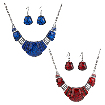 2 Set 2 Colors Resin Trapezoid Dangle Earrings with Iron Pins & Pendant Necklace, Gunmetal Plated Alloy Jewelry Set for Women, Mixed Color, 490mm, 40x20.5mm, 1 Set/color
