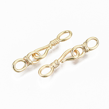 Brass Hook and S-Hook Clasps, Nickel Free, Real 18K Gold Plated, 18x5.5x2mm, 12x4.5x2.5mm