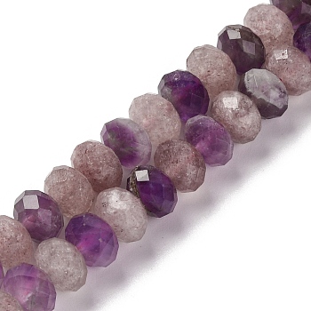 Natural Amethyst & Strawberry Quartz Beads Strands, Faceted, Rondelle, 7.5~8x5.5~6mm, Hole: 1mm, about 69pcs/strand, 15.16 inch(38.5cm)