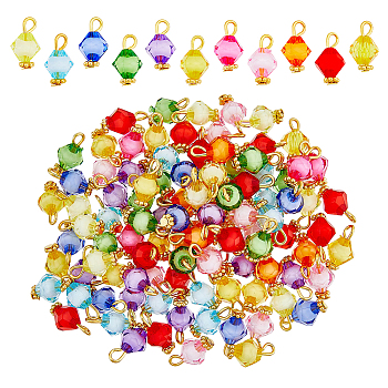 200Pcs Transparent Acrylic Charms, with Alloy Daisy Spacer Beads and Iron Flat Head Pins, Bicone, Mixed Color, 14x8mm, Hole: 2.5mm