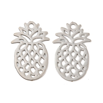 Brass Etched Metal Embellishments Pendants, Long-Lasting Plated, Pineapple, Platinum, 15x9.5x0.3mm, Hole: 1.2mm