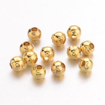Iron Spacer Beads, Long-Lasting Plated, Round, Golden, 2mm, Hole: 1mm