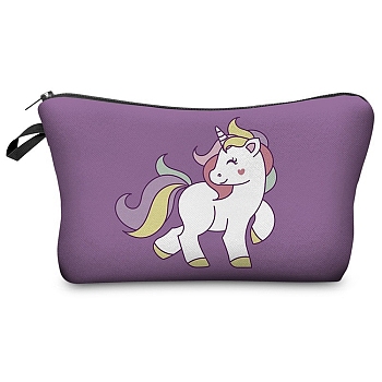 Unicorn Pattern Polyester Waterpoof Makeup Storage Bag, Multi-functional Travel Toilet Bag, Clutch Bag with Zipper for Women, Purple, 22x13.5cm