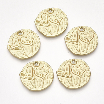 Alloy Pendants, Matte Style, Cadmium Free & Nickel Free & Lead Free, Flat Round with Heart, Golden, 18x20x2mm, Hole: 2mm