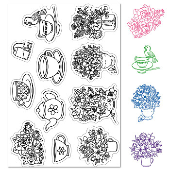 Custom PVC Plastic Clear Stamps, for DIY Scrapbooking, Photo Album Decorative, Cards Making, Stamp Sheets, Film Frame, Flower Pattern, 160x110x3mm