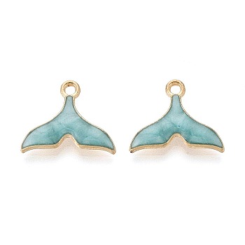 Alloy Enamel Pendants, Whale Tail Shape, Light Gold, Sky Blue, 15x17.5x3mm, Hole: 1.6mm