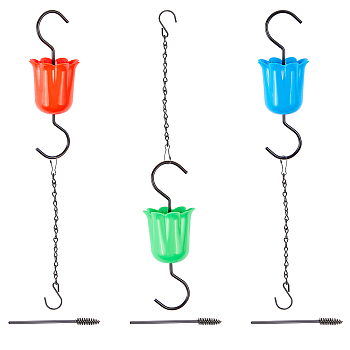 Iron Hanging Chains, Garden Plant Hangers, with Flower Ant Moat and Brushes, for Bird Feeders, Planters, Mixed Color
