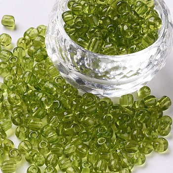 Glass Seed Beads, Transparent, Round, Green Yellow, 6/0, 4mm, Hole: 1.5mm, about 300 beads/30g
