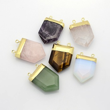 Gemstone Point Pendants with Golden Tone Brass Findings, Natural & Synthetic Mixed Stone, 28~33x19~21x7mm, Hole: 2mm