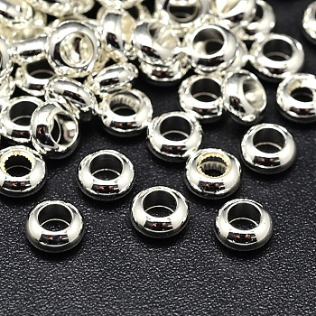 Brass Flat Round Spacer Beads, Silver Color Plated, 7x3mm, Hole: 3.5mm