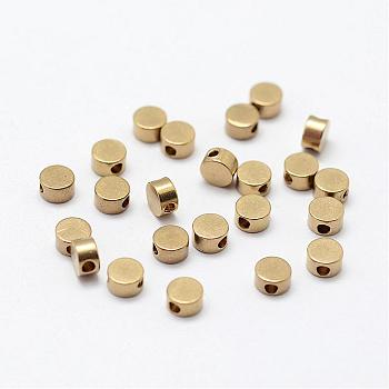 Brass Beads, Nickel Free, Flat Round, Raw(Unplated), 4x2mm, Hole: 1.5mm