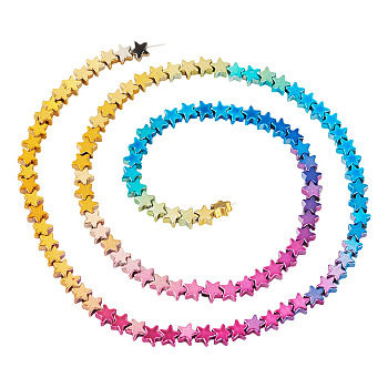 2 Strands Gradient Color Electroplated Synthetic Non-magnetic Hematite Beads Strands, Star, Mixed Color, 4x4x2mm, Hole: 0.5mm, about 103pcs/strand, 12.99''(33cm)