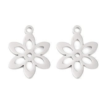 316 Stainless Steel Charms, Laser Cut, Stainless Steel Color, Flower, 16.5x12.5x1mm, Hole: 1.5mm