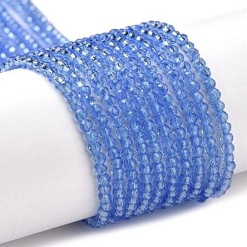 Transparent Glass Beads Strands, Faceted Round, Cornflower Blue, 2x2mm, Hole: 0.6mm, about 184pcs/strand, 14.49''(36.8cm)