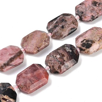 Natural Rhodonite Beads Strands, Faceted, Rectangle, with Seed Beads, 21~22x15~17x7~8mm, Hole: 1mm, about 16~20pcs/strand, 15.35~15.75''(39~40cm)