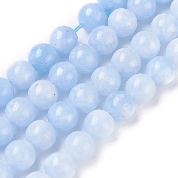 Natural White Jade Beads Strands, Dyed, Imitation Aquamarine, Round, 8mm, Hole: 1mm, about 47~48pcs/strand, 14.96~15.15 inch(38~38.5cm)