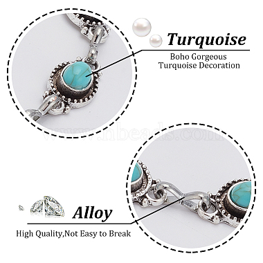 2Pcs Acrylic Imitation Turquoise Oval Link Chain Anklet(AJEW-AN0001-04)-3