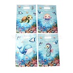 50Pcs 4 Styles Ocean Printed Plastic Gift Storage Tote Bags, Party Favor Bags with Die-Cut Handles, Rectangle, Sky Blue, 25x16.5x0.01cm(PL-CBAAD12-03)