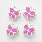 Alloy Enamel Butterfly Large Hole European Beads, Silver Color Plated, Hot Pink, 10x10x7mm, Hole: 4.5mm(MPDL-R036-47G)