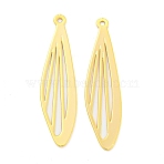 Brass Pendants, Leaf, Real 18K Gold Plated, 26x6.5x0.3mm, Hole: 0.8mm(KK-M286-05G)