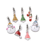 Tibetan Style Alloy European Dangle Charms, with Christmas Alloy Enamel Pendants, Mixed Shape, Mixed Color, 25~35x15~17x3~7.5mm, Hole: 5mm(PALLOY-JF00305)