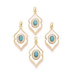 Synthetic Turquoise with Shell Pendants, Lip Charms with Brass Micro Pave Clear Cubic Zirconia Settings, Real 18K Gold Plated, 27.5x15x4.5~6mm, Hole: 5x2mm(KK-N287-12G-02)