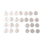 Non-Tarnish 304 Stainless Steel Charms, with Jump Rings, Laser Cut, Flat Round with Letter, Stainless Steel Color, 13x0.8mm, Hole: 2.5mm(STAS-H159-01P)
