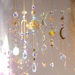 6 Pcs Glass Pendant Decorations,  with Brass Finding, for Home Bedroom Hanging Decorations, Sun, Golden, Packing: 100x100x35mm(PW-WG2C03D-02)