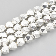 Electroplate Non-magnetic Synthetic Hematite Beads Strands, Star Cut Round Beads, Faceted, Silver Plated, 5x5.5mm, Hole: 1mm, about 67pcs/strand, 15.55 inch(G-N0322-15S)