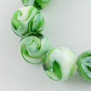 Handmade Lampwork Beads, Round, Lime Green, 14mm, Hole: 1~2mm(LAMP-R111-02)