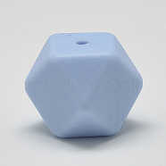 Food Grade Eco-Friendly Silicone Beads, Chewing Beads For Teethers, DIY Nursing Necklaces Making, Faceted Cube, Light Blue, 14x14x14mm, Hole: 2mm(X-SIL-Q009B-57)