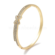 Brass Micro Pave Clear Cubic Zirconia Hinged Bangles for Women, Real 18K Gold Plated, Letter X, Inner Diameter: 2-1/4 inch(5.7cm)(BJEW-Z061-22A)