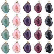20Pcs 5 Style Druzy Geode Resin Pendants, with Edge Light Gold Plated Iron Loops, Nuggets, Mixed Color, 25~26x15x7mm, 4pcs/style(RESI-SC0001-85)