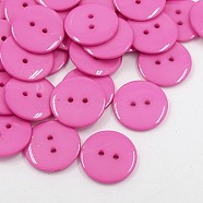 Acrylic Sewing Buttons, Plastic Buttons for Costume Design, 2-Hole, Dyed, Flat Round, Fuchsia, 17x2mm, Hole: 1mm(BUTT-E084-B-02)