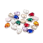 Sew on Rhinestone, K9 Glass Rhinestone, Platinum Tone Brass Prong Settings, Garments Accessories, Faceted, Teardrop, Mixed Color, 14x10x6.5mm, Hole: 1.2mm(RGLA-Q013-04E-01)