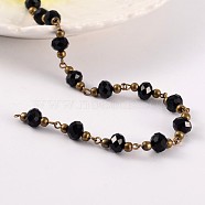 Handmade Glass Beaded Chains for Necklaces Bracelets Making, with Brass Beads and Brass Eye Pin, Unwelded, Black, 39.3 inch, 1m/strand(AJEW-JB00187-06)
