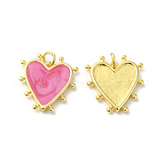 Rack Plating Brass Enamel Pendants, with Jump Ring, Lead Free & Cadmium Free, Heart Charm, Real 18K Gold Plated, Camellia, 19x18x3mm, Hole: 3.5mm(KK-D074-03G-04)