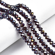 Electroplate Glass Beads Strands, AB Color Plated, Faceted, Rondelle, Purple, 8x6mm, Hole: 1mm, about 65~68pcs/strand, 15.7~16.1 inch(40~41cm)(EGLA-A034-T8mm-B30)
