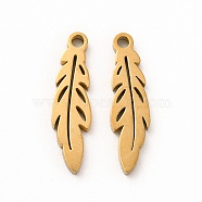 Ion Plating(IP) 304 Stainless Steel Pendants, Leaf Charms, Golden, 17.5x5x1.4mm, Hole: 1.4mm(STAS-M089-25G)