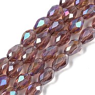 Transparent Electroplate Glass Beads Strands, AB Color Plated, Faceted, Teardrop, Rosy Brown, 5~6x4mm, Hole: 0.9mm, about 65~67pcs/strand, 15.35~16.4''(39~41cm)(EGLA-N013-T4mm-B02)