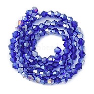 Transparent Glass Beads, AB Color Plated, Faceted Bicone, Blue, 4x4mm, Hole: 1mm, about 92~96pcs/strand, 13.78~14.37 inch(EGLA-YW0001-51B)