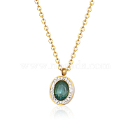Vintage French Style Stainless Steel Oval Necklace with Rhinestone, Golden(LN0325-1)