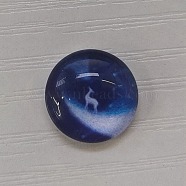 Glass Cabochons, Flat Round with Deer Pattern, Blue, 12x4mm, 117pcs/bag(GLAA-WH0025-30L)