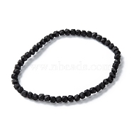 Frosted Glass Beads Stretch Bracelets, Faceted, Polygon, Black, Beads: 3x4mm, Inner Diameter: 2 inch(5.2cm)(BJEW-I296-10A-02)