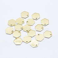 Brass Charms, Long-Lasting Plated, Real 18K Gold Plated, Nickel Free, Hexagon, 9x8x0.8mm, Hole: 1mm(KK-G331-86G-NF)