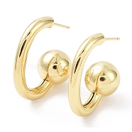 Rack Plating Brass Round Ball Stud Earrings, Half Hoop Earrings, Cadmium Free & Lead Free, Real 18K Gold Plated, 28x28x3.5mm(EJEW-B027-10G)