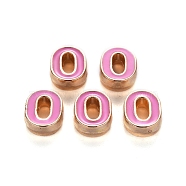 Alloy Enamel Beads, Number, Cadmium Free & Lead Free, Light Gold, Hot Pink, Num.0, 10x7.5x3mm, Hole: 1.5mm(ENAM-R055-03-00-RS)